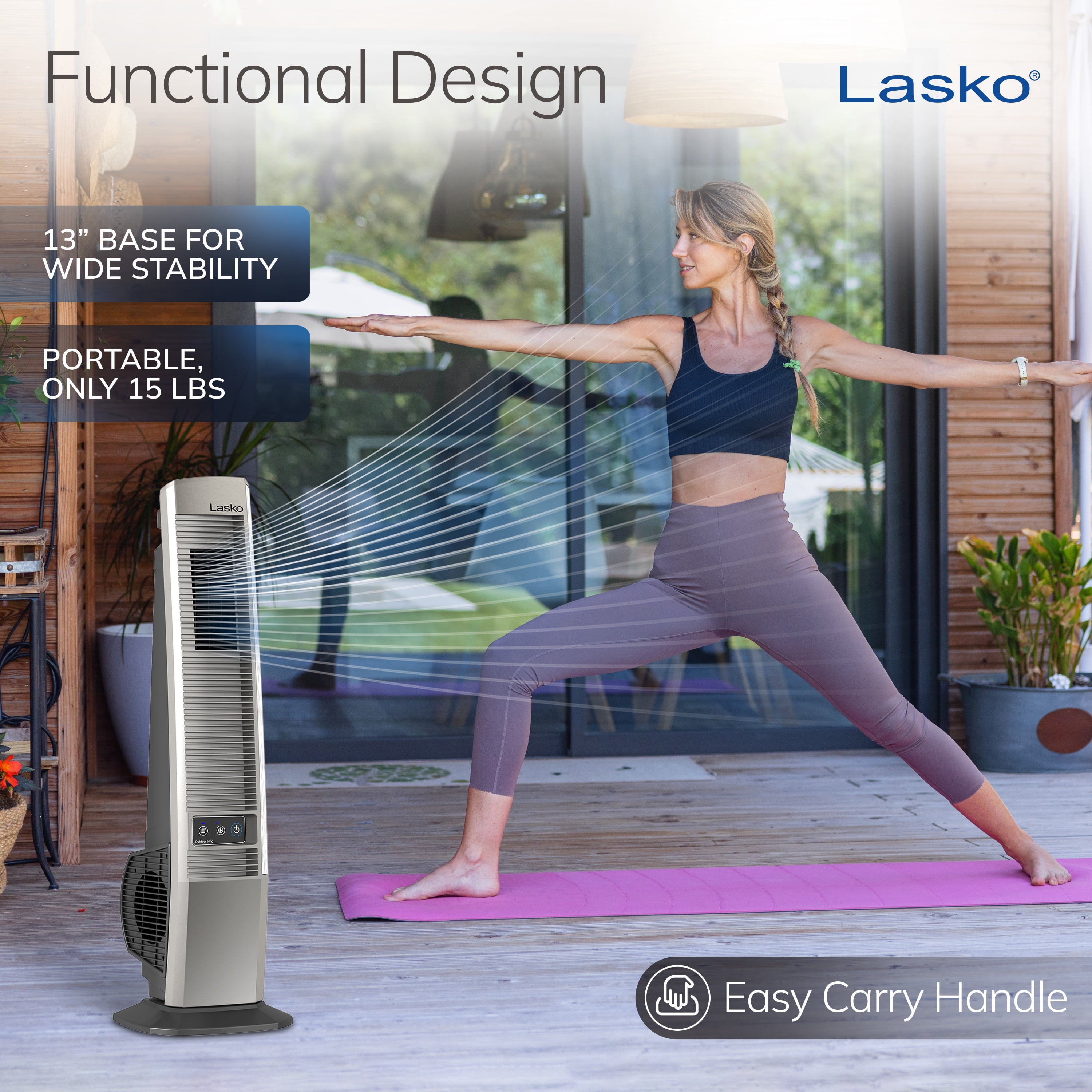 Lasko 42" 4-Speed Oscillating Tower Fan for Decks and Patios, 276 CFM, YF202