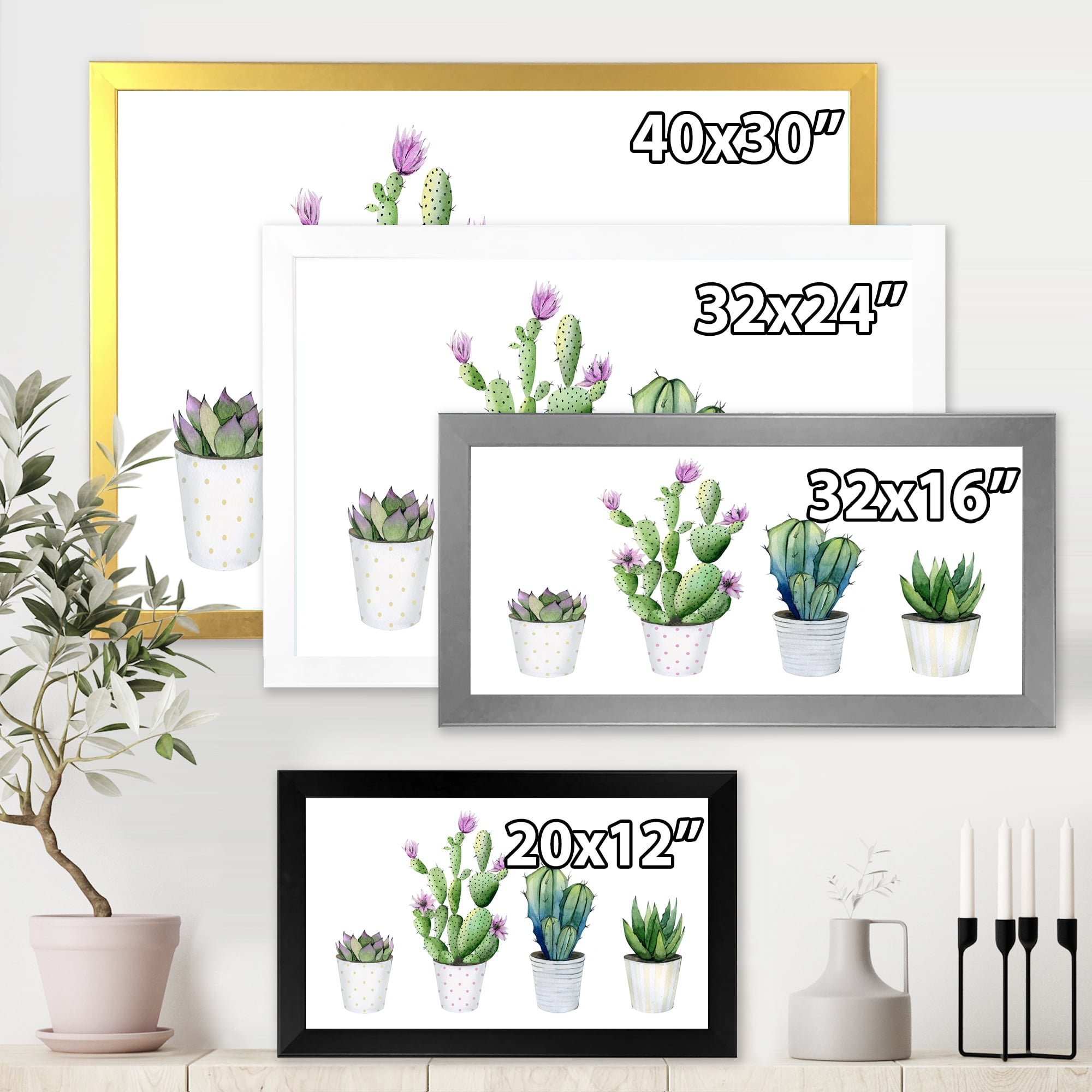 Designart 'Aloe Vera Cactus Succulent Home Plants In The Pots' Farmhouse Framed Art Print