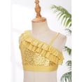 thumbnail image 4 of TiaoBug Kids Girls Asymmetrical Ruffled Sequin Performance Crop Tops Modern Jazz Hip Hop One Shoulder Dance Top Gold 10, 4 of 7