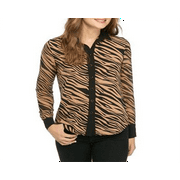 Anne Klein Women's Button up Zebra Print Shirt Brown Size 10