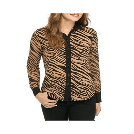 Anne Klein Women's Button up Zebra Print Shirt Brown Size 10
