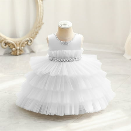 

9M-4T Baby Dress Infant Toddler Four Layers Tulle Dress Dress for Little Girls Princess Wedding Pageant Lace Floral Girls Dresses White 2-3 Years