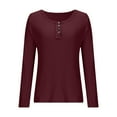 thumbnail image 3 of Womens Henley Shirt, Long Sleeve Shirts for Women Fall Fashion Solid Color Slimming Fit Button Up V Neck T-Shirts S-2XL, 3 of 6