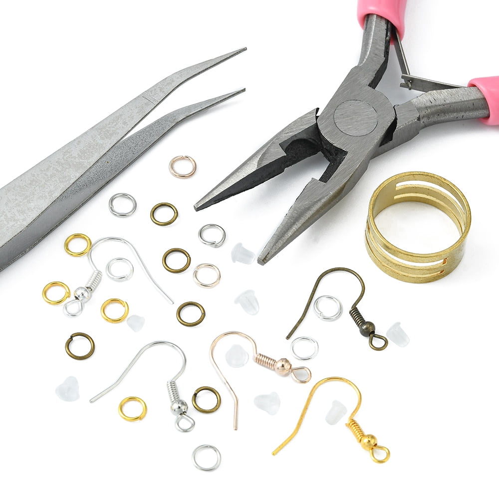 DIY Earring Making Kit Including Iron Jump Rings & Earring Hooks Brass Rings Tweezers Paper Earring Display Card Plastic Ear Nuts Metallic Wire Twist Ties Mixed Color 1679Pcs/set
