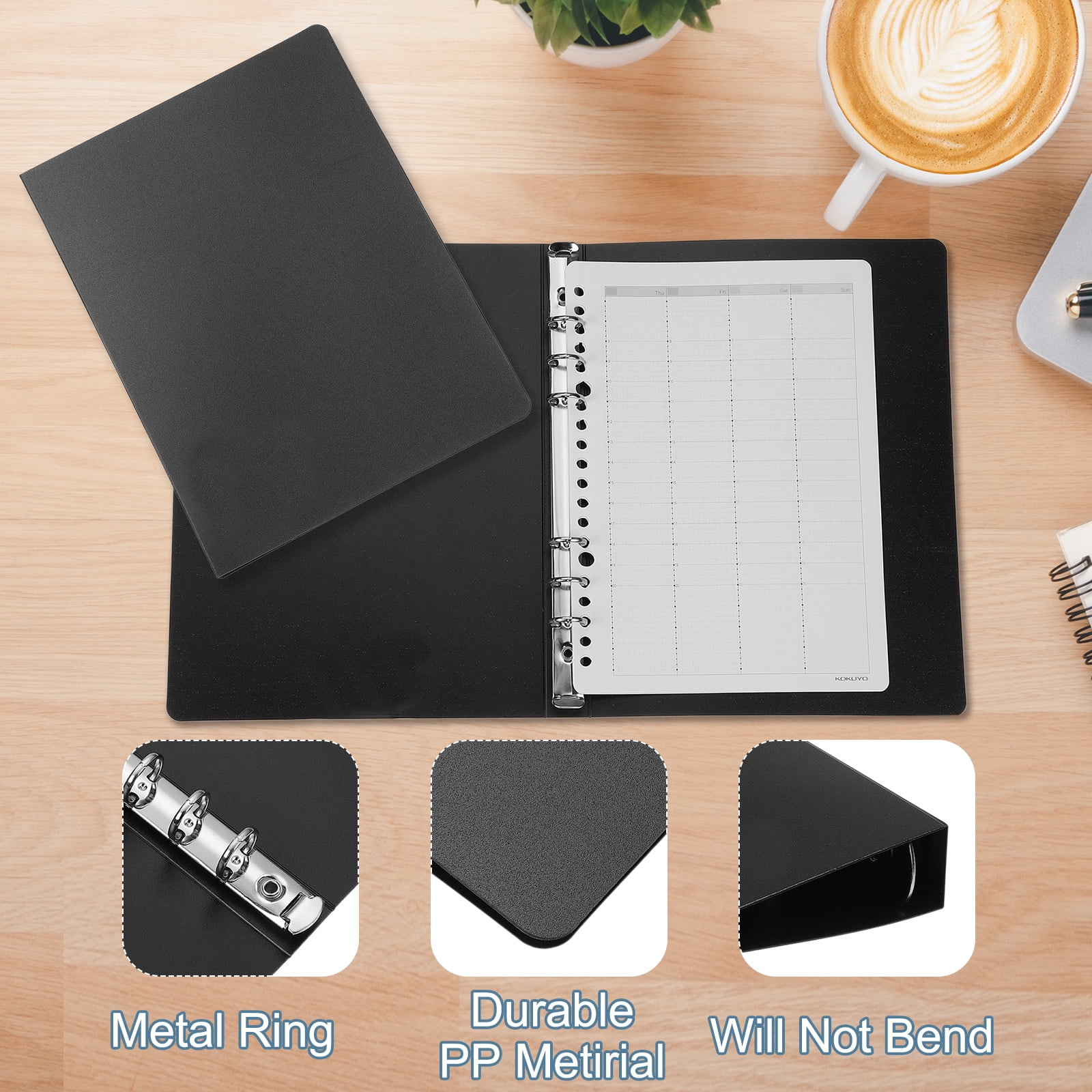 Uxcell B5 Binder Cover, 3 Pcs PP 9 Ring Loose Leaf Binder Protector Round Ring Binder, Black