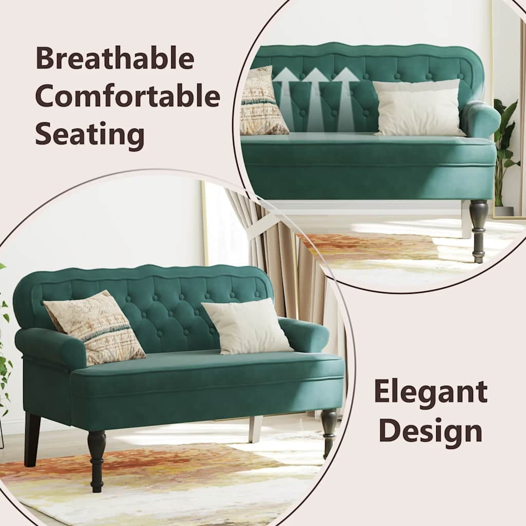 vidaXL 47” W Small Loveseat, Velvet Chesterfield Sofa, 2 Seater Couch for Living Room, Dark Green