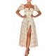 thumbnail image 2 of Txlixc Vestido largo dividido con cuello cuadrado y mangas abullonadas informales para mujer Txlixc  Sexy, 2 of 10