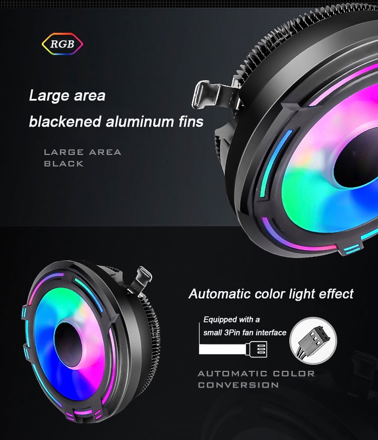 RGB PC Fans CPU Cooler Radiator DC 12V 3Pin Colorful 120mm CPU Cooling Fan PC Heatsink for Intel/AMD Support Under 95W CPU