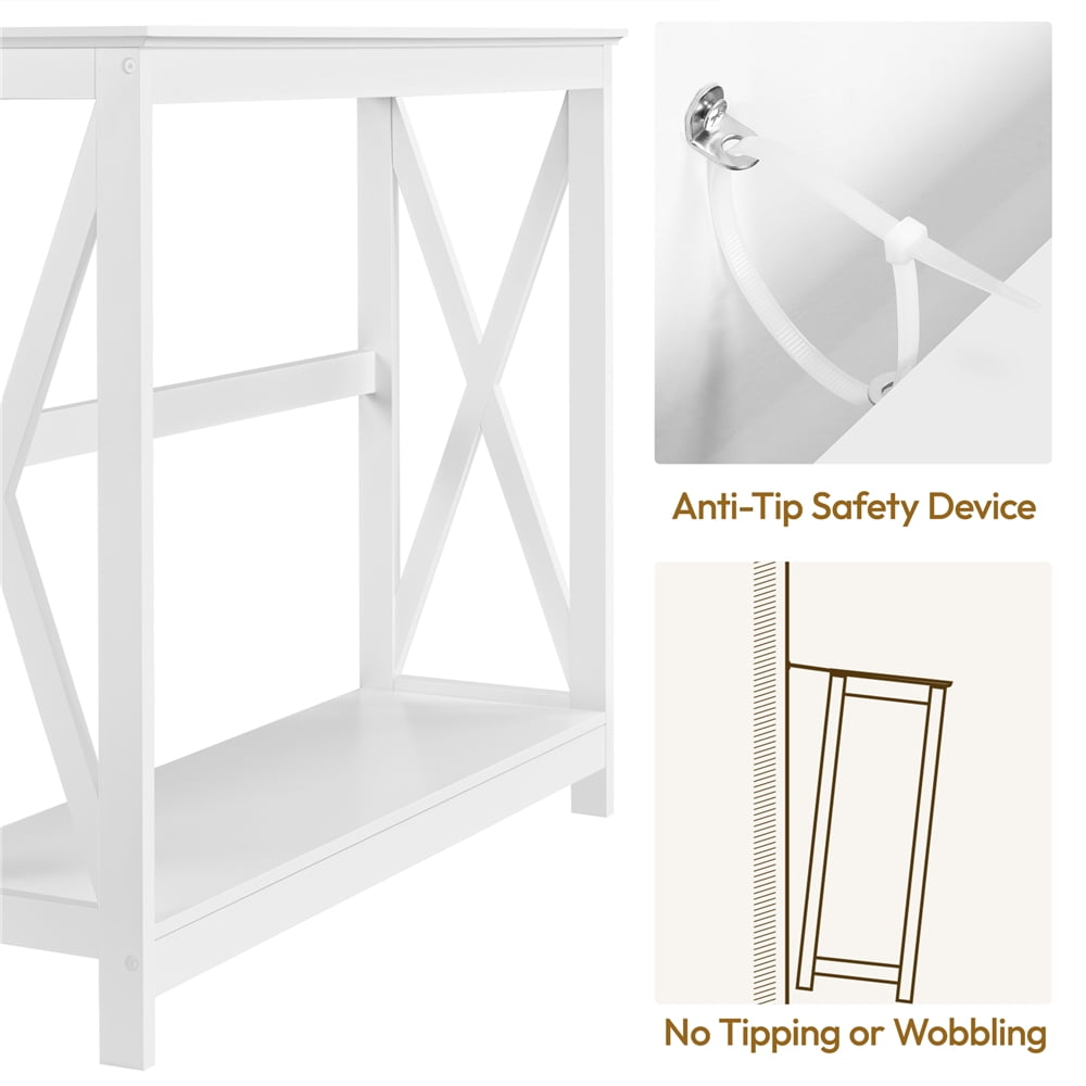 Yaheetech 2-Tier X-Design Console Table Sofa Side End Table for Entryway Living Room, White
