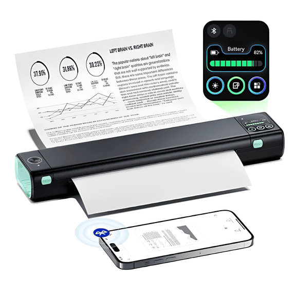 Phomemo M08D Portable Printer with Touchscreen, Upgraded Bluetooth Wireless Thermal Printer, Inkless Printing for Travel, Supports 8.5"x11" US Letter & A4, Compatible with iOS, Android, PC, Black