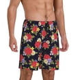 thumbnail image 2 of Kdxio Red Rose Flower Print Mens Sleep Shorts Bottoms Soft Comfy Pajama Wear Pants with Drawstring Pockets, 2 of 7