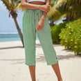 thumbnail image 6 of Striped Capri Pants for Women Loose Fit Straight Leg Cropped Pant Casual Summer Drawstring Elastic Waist Trousers Green 3XL, 6 of 7