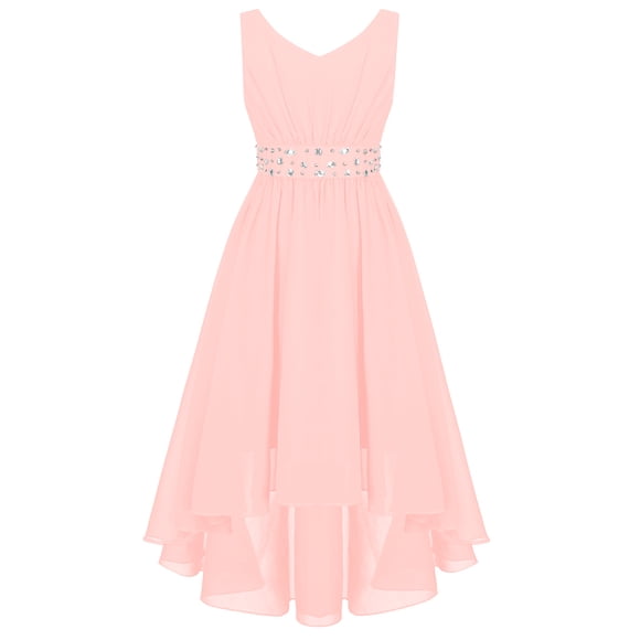 Jowowha Robe Maxi Sans Manches à Ourlet Asymétrique en Mousseline pour Fille, Demoiselle d'Honneur, Mariage, Fête, Robe de Bal, Rose, 8