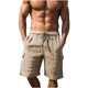thumbnail image 2 of pstuiky Hombres bajos, Pantalones cortos informales de verano para hombre, de color liso, con múltiples bolsillos y cordón para playa. Pantalones cortos para correr para hombre, 2 of 5
