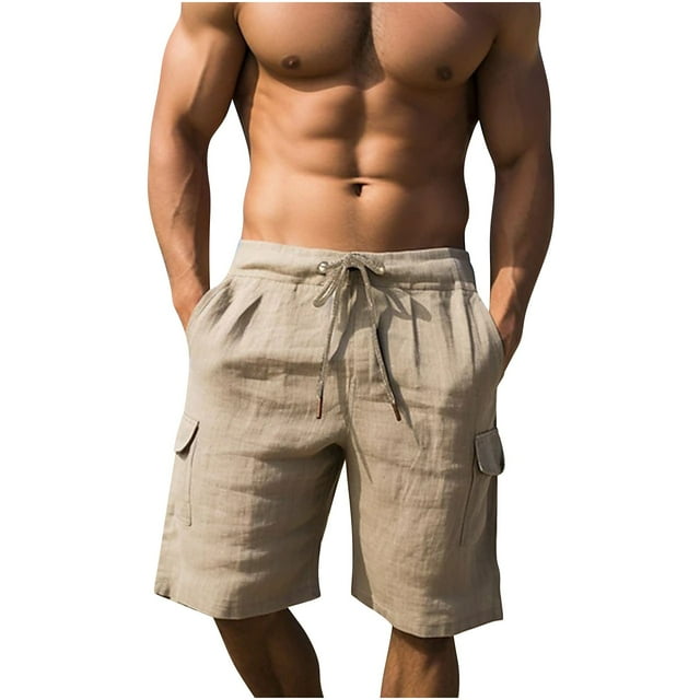 Ohufall Linen Cargo Shorts for Men Lightweight Stylish Work Shorts Summer Athletic Shorts with Multi Pockets