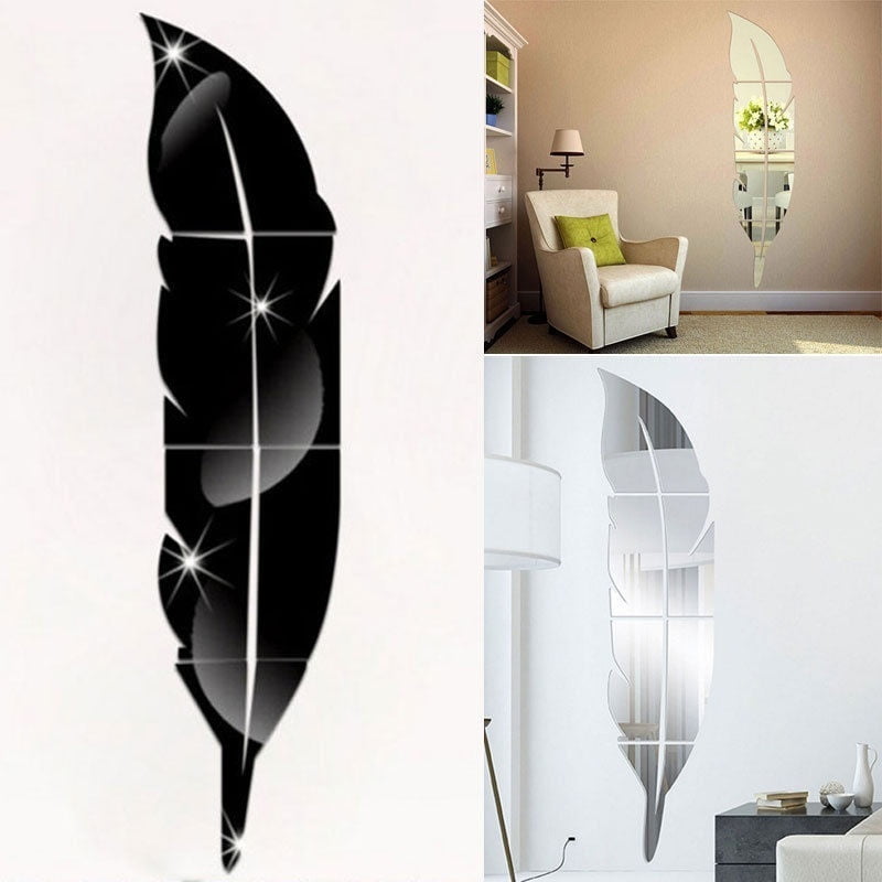 DIY Modern Plume Feather Acrylic Mirror Wall Stickers Room Mural Decoration Color : Silver Right