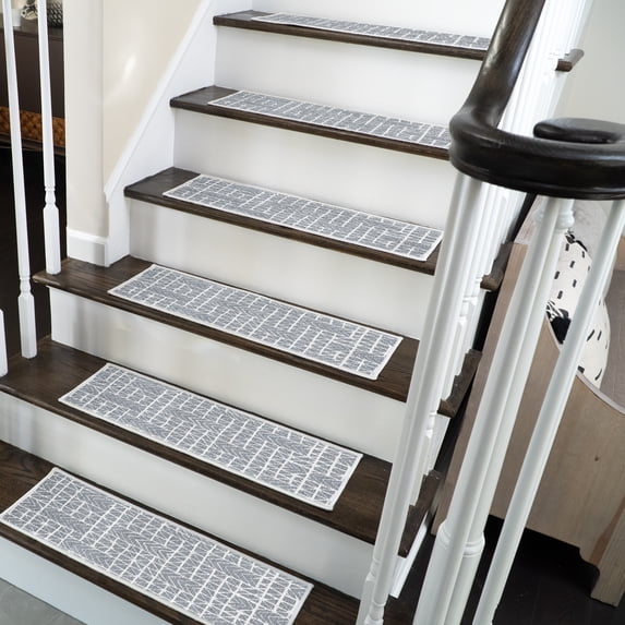 SussexHome Hudson Design 9" X 28" Stair Treads - 70 % Cotton Anti-Slip Carpet Strips for Indoor Stairs-Easy to Install Stair Treads with Double Adhesive Tape-Safe, Extra-Grip, 13-Pack-Gray