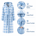 thumbnail image 2 of Aezemi Women Winter Hoodie Long Robes Plaid Fashion Thick Fleece Quick Dry Shower Bathrobe with Pockets Long Sleeve Tie Front Mid-Length Home Sleepwear Pajamas, 2 of 8