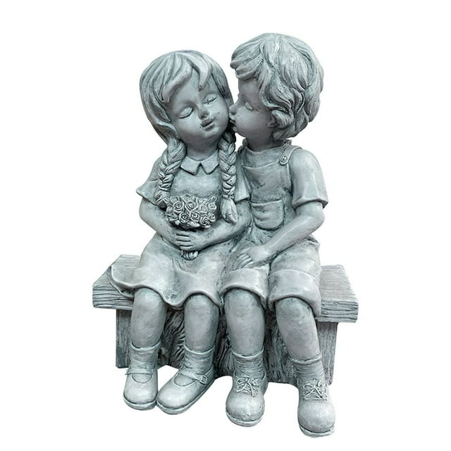 Statue s'Embrassant Jardin Garçon Fille Couple Décor Sculpture Extérieure Statues de Récolte Figurine Fée Enfants Figurines en Résine