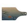 thumbnail image 1 of Nature Cutting Board, Sun Rises Between Tree Branches in Misty Weather Foggy Sky Illustration, Tempered Glass Cutting and Serving Board, Wine Bottle Shape, Slate Blue Orange Peach, by Ambesonne, 1 of 1