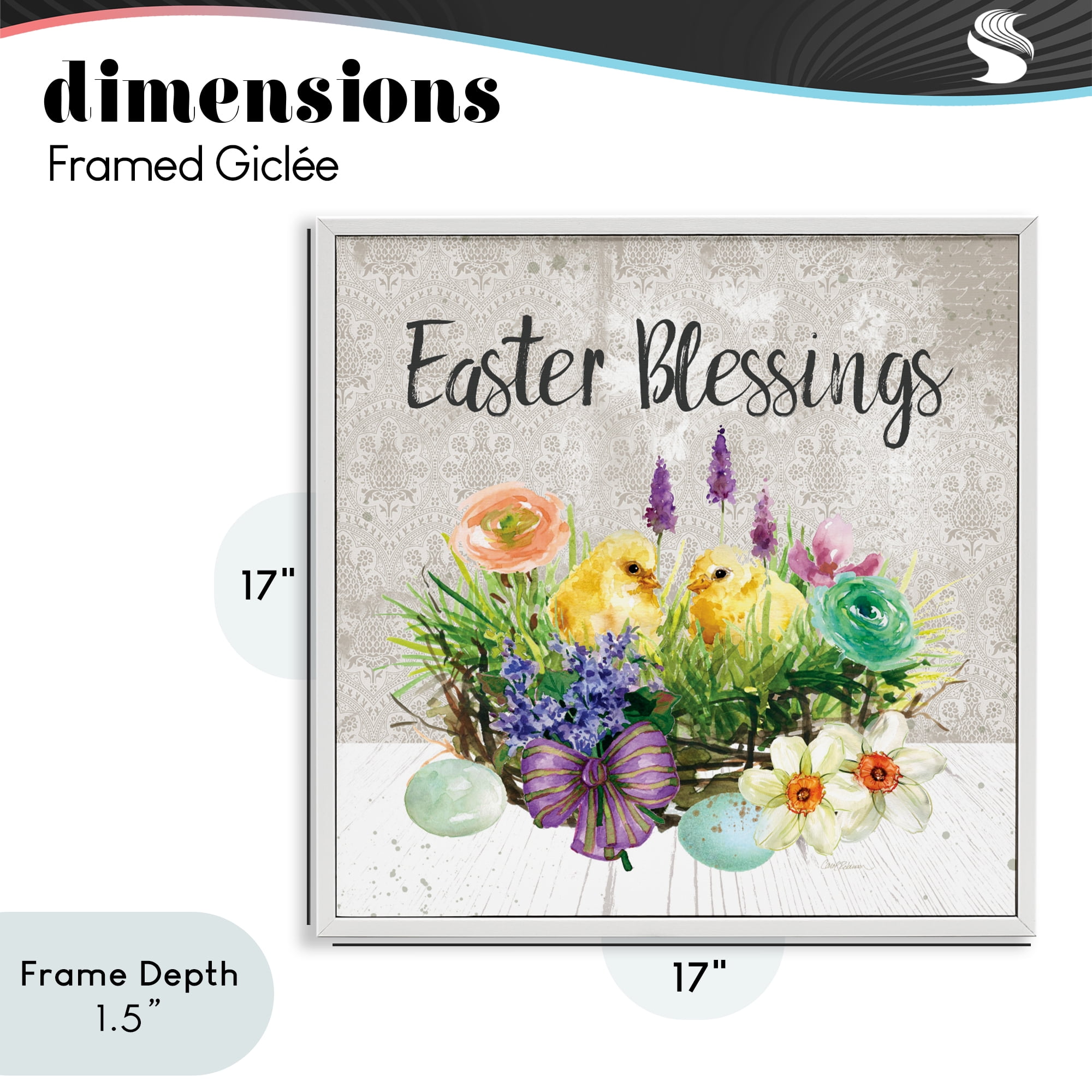 Stupell Industries Easter Blessings Basket of Flowers White Framed Giclee Art, design by Carol Robinson