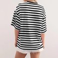 thumbnail image 4 of Women Home Casual Striped Pattern Round Neck Short Sleeved Pullover Color Block T Shirt Top, 4 of 5