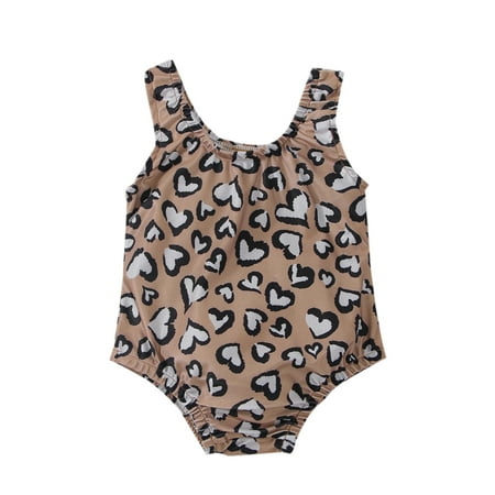 

Suanret Summer Baby Girls Bikini Swimwear Heart Leopard Printed Sleeveless Strap Bodysuit Beachwear Brown 3-4 Years