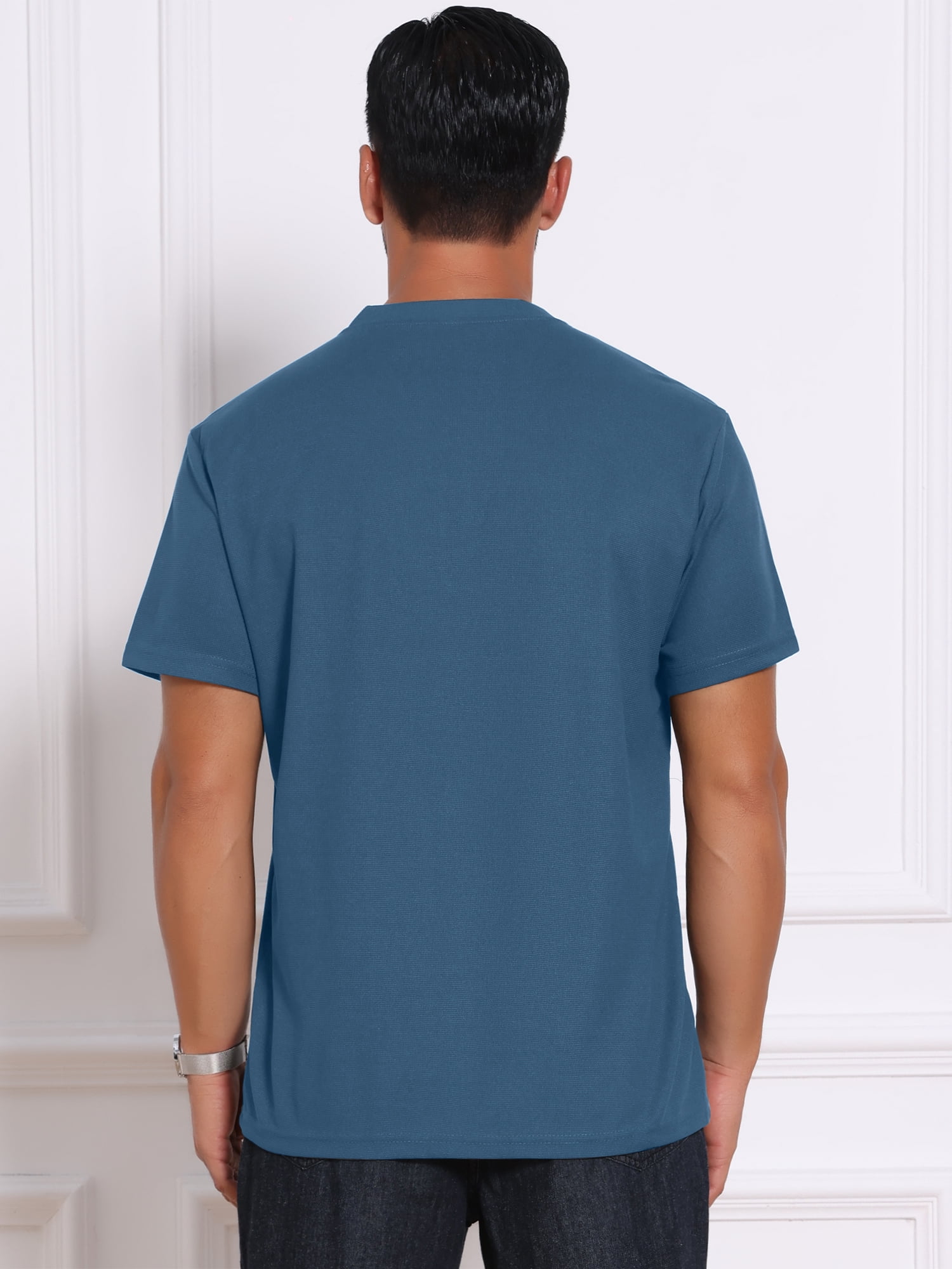 DARING DIVA Men's Henley Breathable Short Sleeve Button Down T-Shirt 2XL Dark Blue