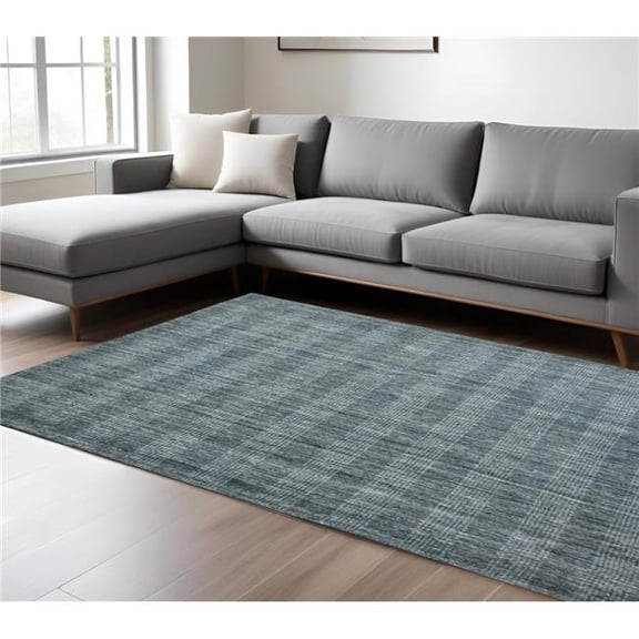 HomeRoots 570489 9 x 12 ft. Blue & Ivory Wool Plaid Hand Woven Rectangle Area Rug