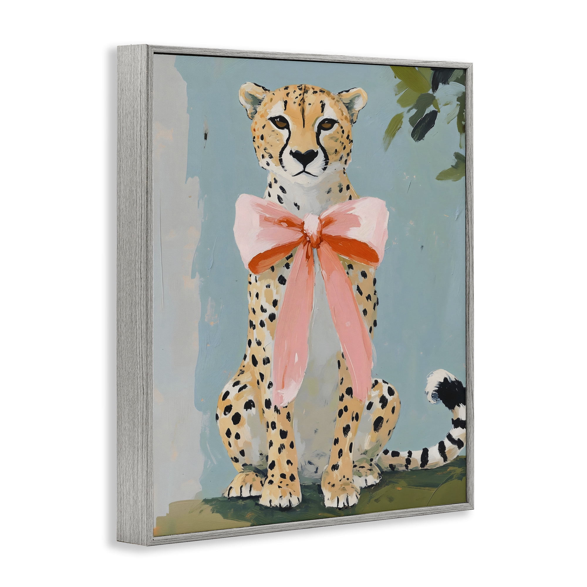 Stupell Industries Cheetah with Big Pink Bow Gray Framed Giclee Art, design by The Prints Vibe
