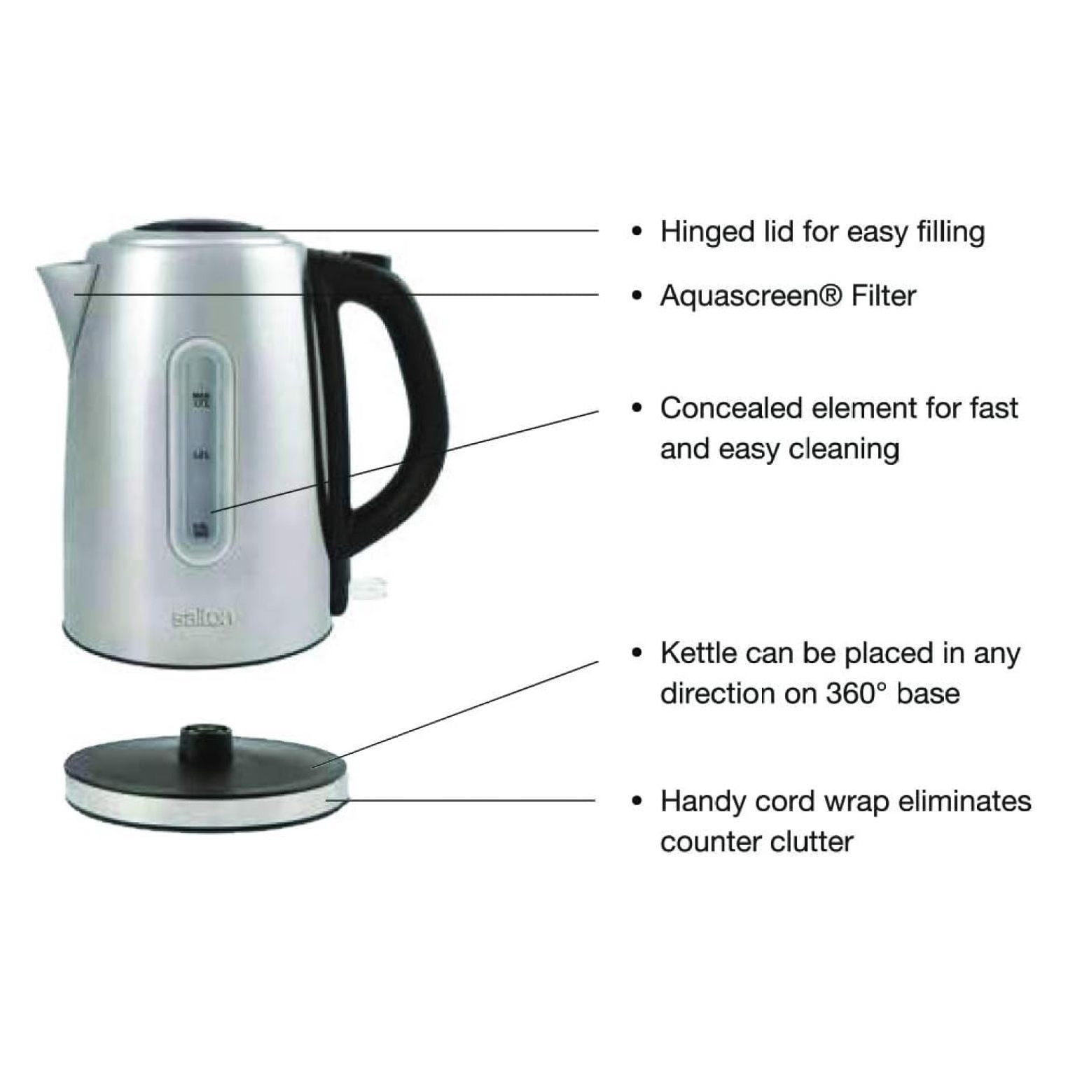Stainless Steel Electric Kettle, 1.7 Liter Cordless Water Boiler