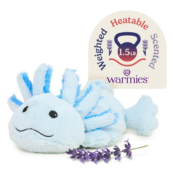 Peluche de peluche Warmies con forma de axolotl azul, 33 cm, calefactado
