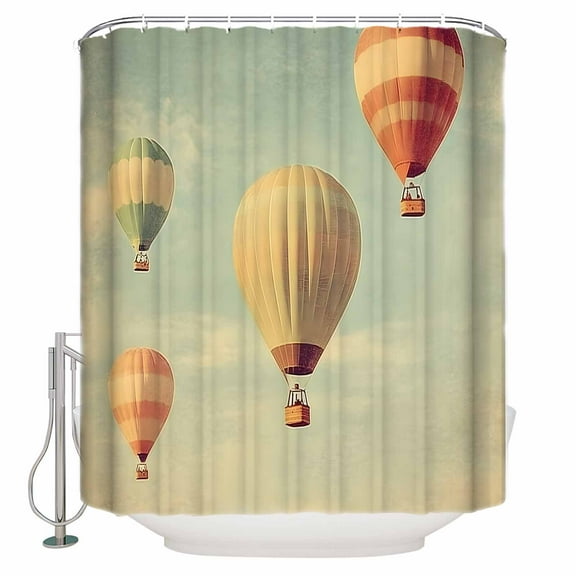 54x78 Inch Shower Curtain Decorative Floating Hot Air Balloon Bathtub Bath Curtains Fabric Waterproof Bathroom Decor Modern Vintage Balloon Small Stall Shower Curtain Set with 12 Hooks