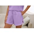 thumbnail image 3 of Women Two Piece Outfits Tracksuit Half Zip Lapel Cap Sleeve Sweatshirt High Waist Drawstring Shorts Set Sweatsuit, 3 of 6