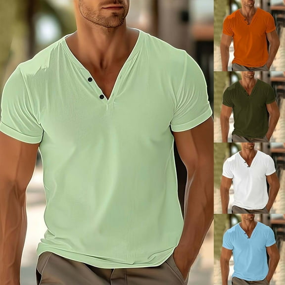 Xunlbb Mens Shirt T-Shirt for Men Man Fashion Leisure Solid Color V-neck Ventilation Motion Short Sleeve Gift for Him, S-3XL