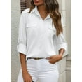 thumbnail image 3 of Women Linen Button Down Shirts Long Sleeve Blouse Casual Work Office Shirt Tunic Tops White XXL, 3 of 8
