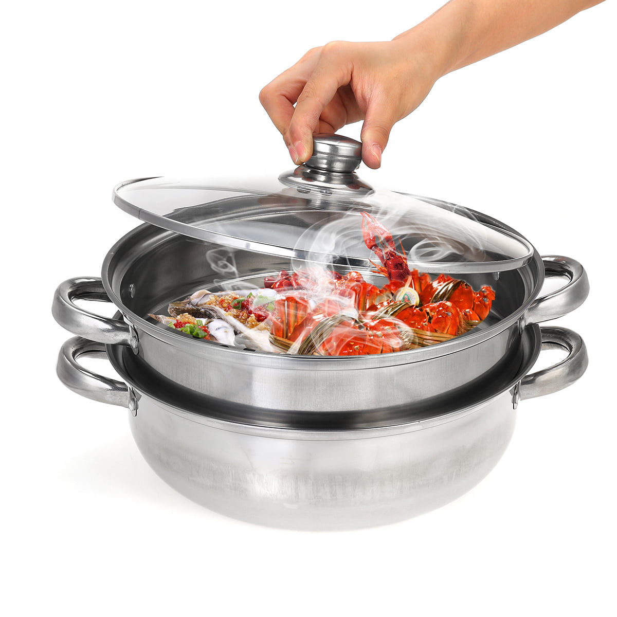 Premium Heavy Duty Stainless Steel Steamer Pot Set Includes Multi-layer  Cooking Pot , Steamer Insert and Vented Glass Lid | Stack and Steam Pot Set  