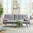 thumbnail image 2 of Loveseat Sofa Couch,Futon Sofa Bed with Removable Armrests,Upholstered Convertible Folding Recliner Sleeper with 2 Cupholders and Metal Legs,Adjustable Couch Daybed for Living Room Office,Gray, 2 of 7