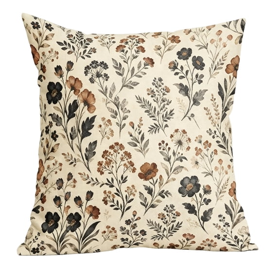 Black Brown Floral Pillow Covers 16x16 Inch Vintage Flowers Leaf Pattern Print Decorative Throw Pillowcases Neutral Farmhouse Outdoor Cushion Cases Seasonal Decor for Sofa Couch Bed