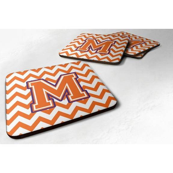 Carolines Treasures CJ1062-MFC Letter M Chevron Orange & Regalia Foam Coaster, Set of 4