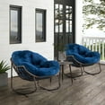 thumbnail image 3 of Outdoor Rattan Rocking Chair with Thick Padded Cushion, Adjustable Rocker Recliner for Patio, Porch, Garden, Backyard, All-Weather Rattan Furniture, Navy Blue, 3 of 9