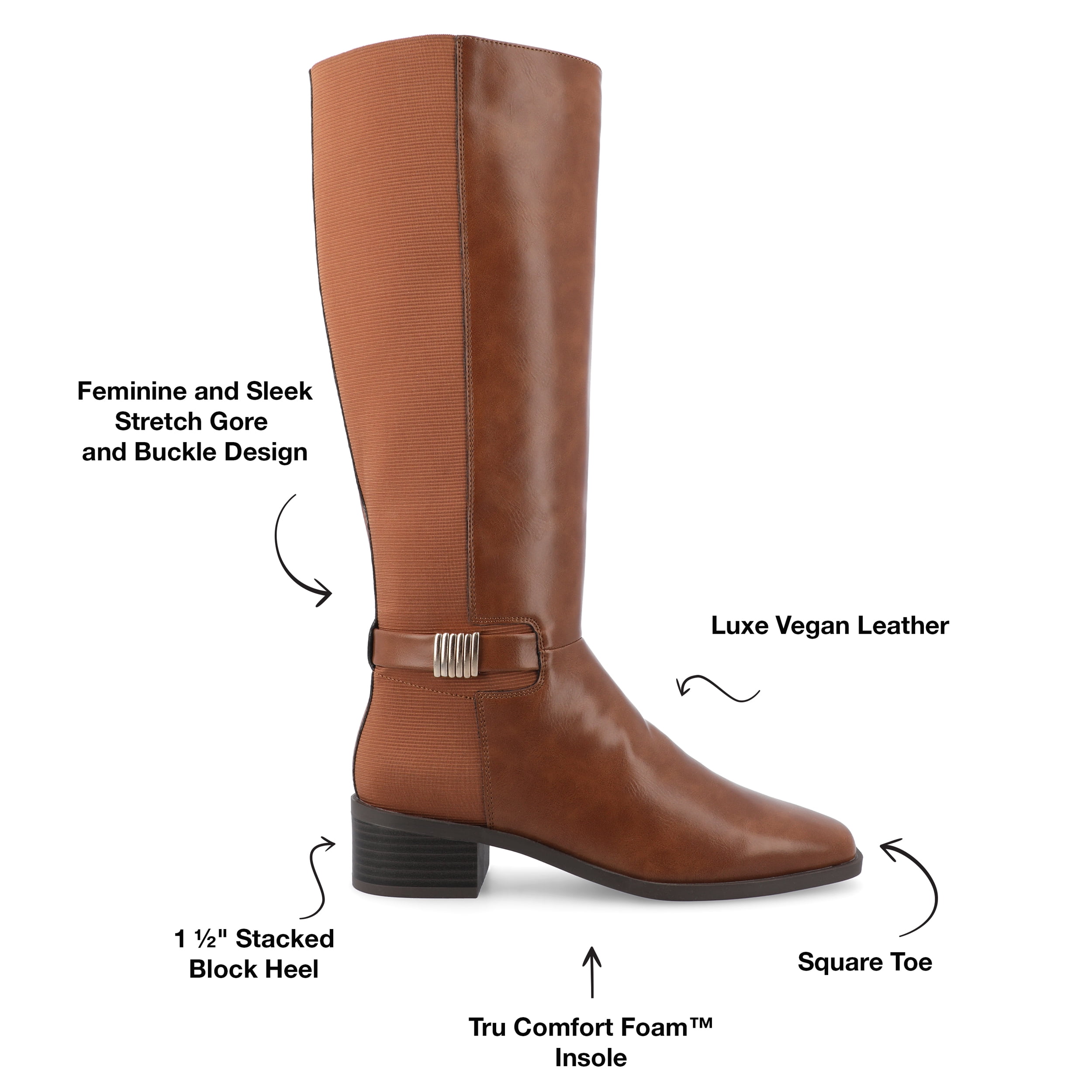 Journee Womens Londyn Tru Comfort Foam Wide Width Wide Calf Stacked Block Heel Square Toe Boots