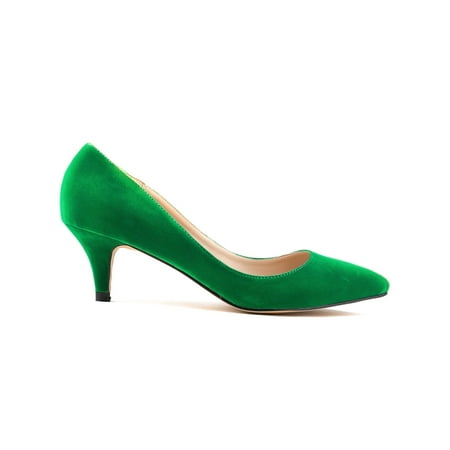 

Rotosw Women Pumps Sexy Dress Shoes Kitten Stiletto Heel Comfort Pointy Toe Pump Shoe Work Lightweight High Heels Green 7.5