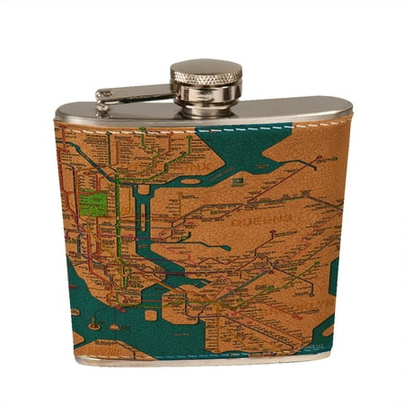 

KuzmarK 6 oz. Leather Pocket Hip Liquor Flask - Five Burroughs Transit Map