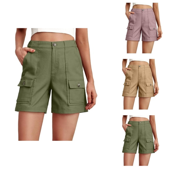 Cargo Shorts Women 2026 Summer Elastic High Waist Wide Straight Leg Casual Office Work Shorts with Pockets