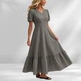 thumbnail image 7 of YuXingFu Womens Cotton Dresses with Sleeves Maxi V-Neck Plus Size Womens Dress Short Sleeve for Beach Long Casual Summer Gray L, 7 of 7
