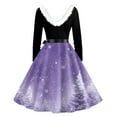 thumbnail image 3 of Women's Fashion V-Neck Casual Slim Christmas Printed Long Sleeve Hair Collar Dresses for Elegant Holiday Events and Parties,Light Purple,XL, 3 of 4