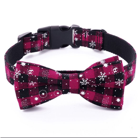 Collier de Chien de Noël avec Nœud Papillon, Motif Flocon de Neige à Carreaux Classique, Colliers pour Animaux de Compagnie, Colliers Doux pour Chiots, Nœud Papillon Réglable pour Petits Moyens Grands Chiens, Rose, TP 1.0x30cm