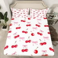 thumbnail image 2 of jejeloiu Ribbon Bow Tie Cartoon Cherry Red Pink White Twin Sheet Set,Ultra Soft Princess Bedding,3pcs, 2 of 7