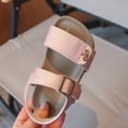 thumbnail image 4 of Duqingm Toddler Sandals Girl Kids Girls Boys Sandals with Cork Footbed Adjustable Strap Toddler Casual Slides Sandals Open Toes Flat Pink,11, 4 of 7
